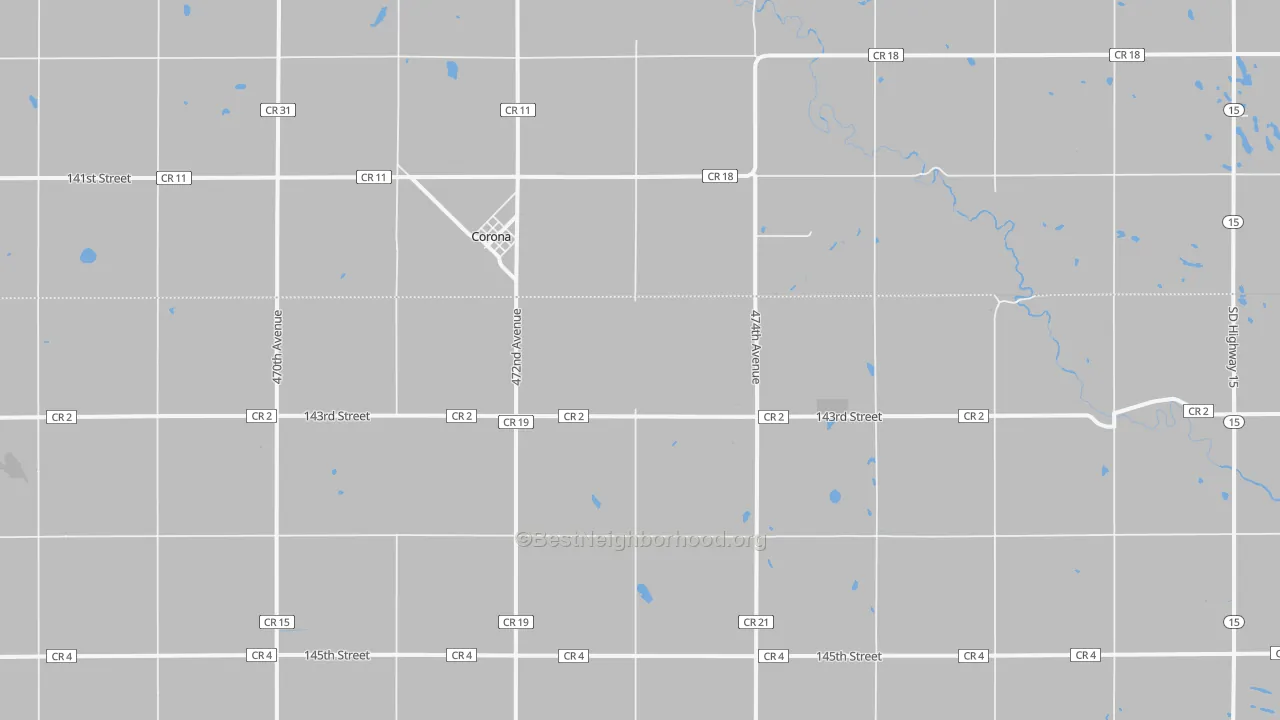 Walk Grade map of Corona, SD, walkable areas in green and car-dependent areas in red