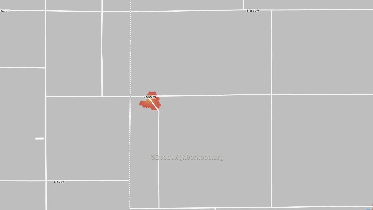 Walk Grade map of Corwith, IA, walkable areas in green and car-dependent areas in red