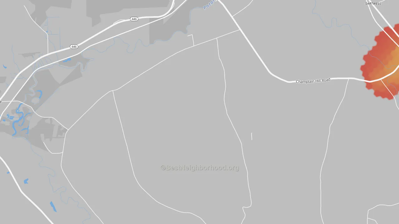 Walk Grade map of Coryville, PA, walkable areas in green and car-dependent areas in red