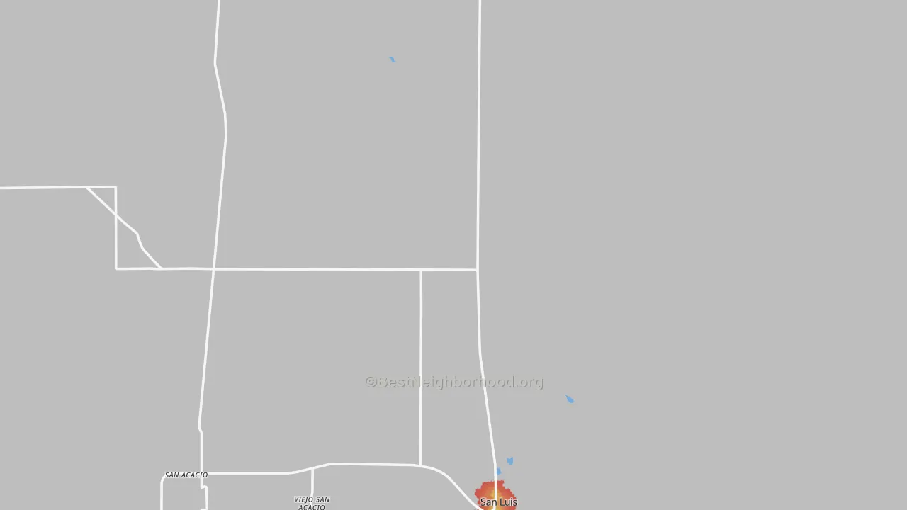 Walk Grade map of Costilla County, CO, walkable areas in green and car-dependent areas in red