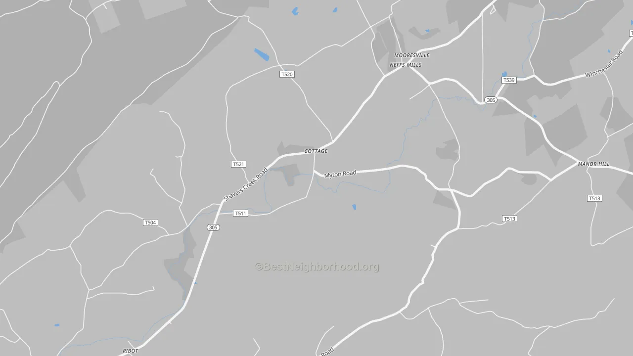 Walk Grade map of Cottage, PA, walkable areas in green and car-dependent areas in red