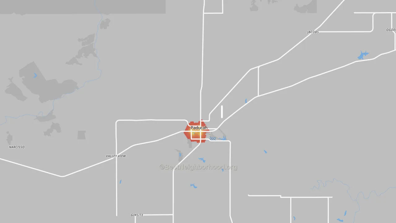 Walk Grade map of Cottle County, TX, walkable areas in green and car-dependent areas in red