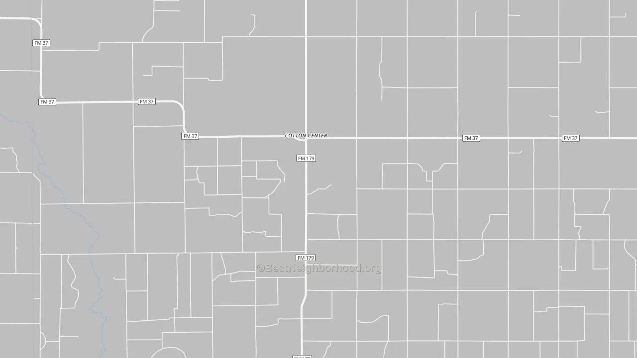 Walk Grade map of Cotton Center, TX, walkable areas in green and car-dependent areas in red