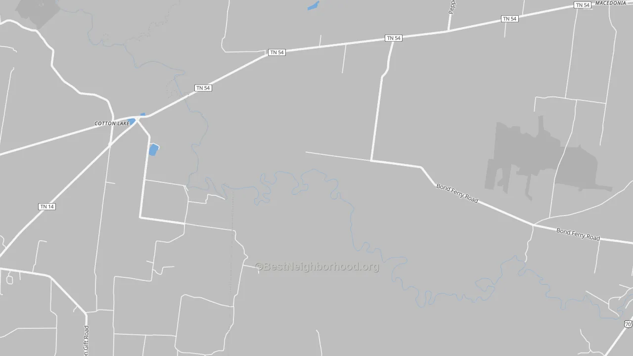 Walk Grade map of Cotton Lake, TN, walkable areas in green and car-dependent areas in red
