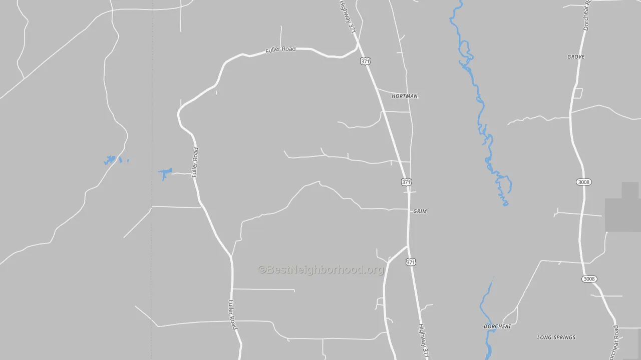 Walk Grade map of Couchwood, LA, walkable areas in green and car-dependent areas in red