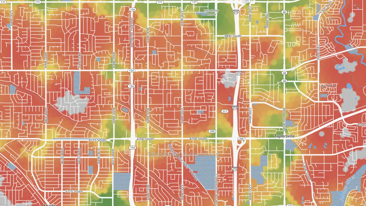 Walk Grade map of Country Squire Estates, West Valley City, UT, walkable areas in green and car-dependent areas in red