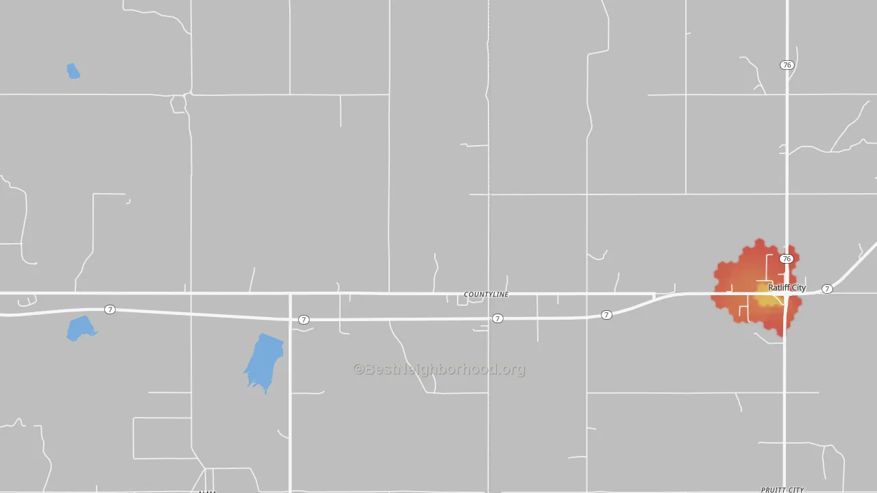 Walk Grade map of Countyline, OK, walkable areas in green and car-dependent areas in red