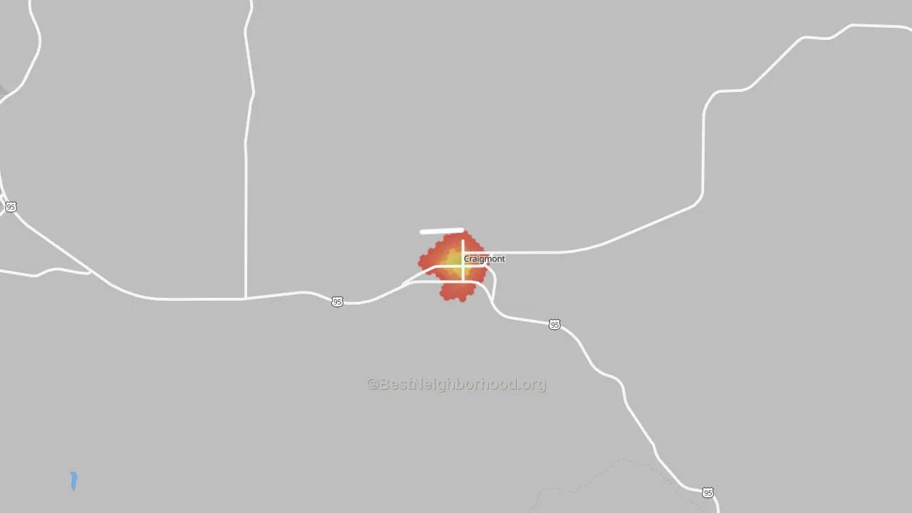 Walk Grade map of Craigmont, ID, walkable areas in green and car-dependent areas in red