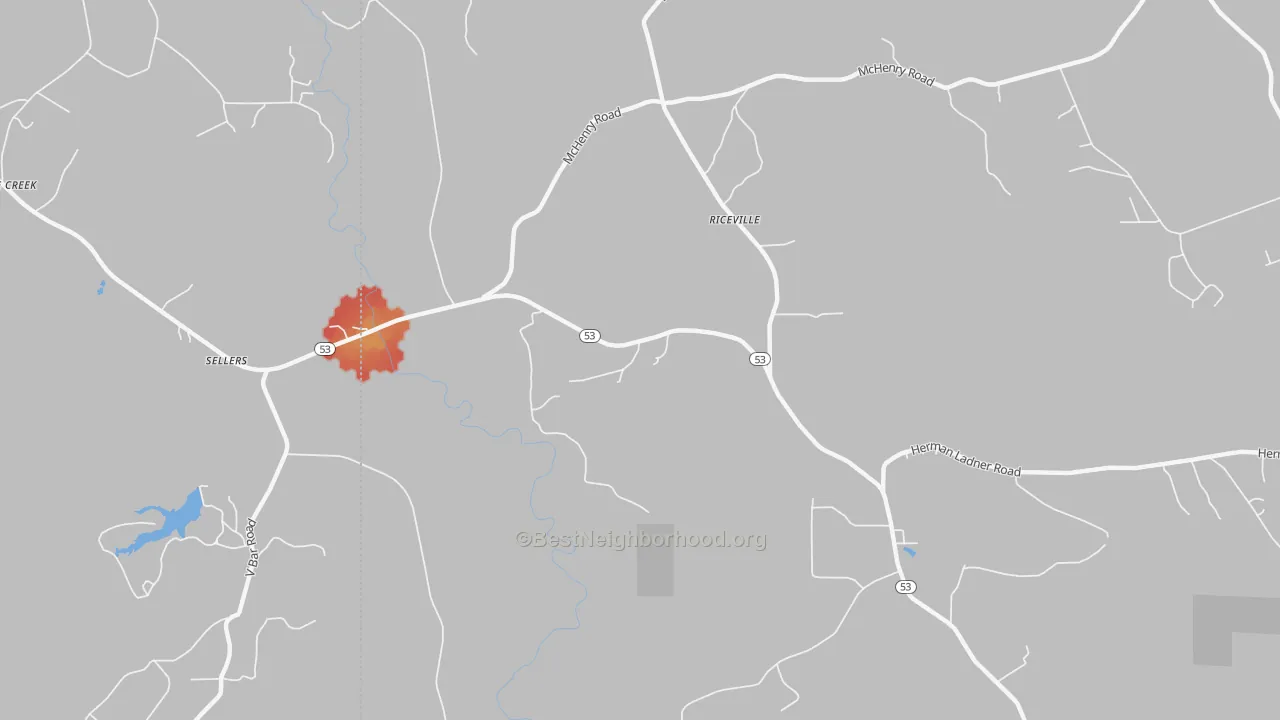 Walk Grade map of Crane Creek, MS, walkable areas in green and car-dependent areas in red