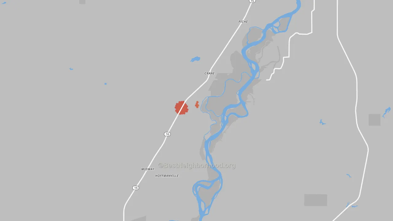Walk Grade map of Crane, MT, walkable areas in green and car-dependent areas in red