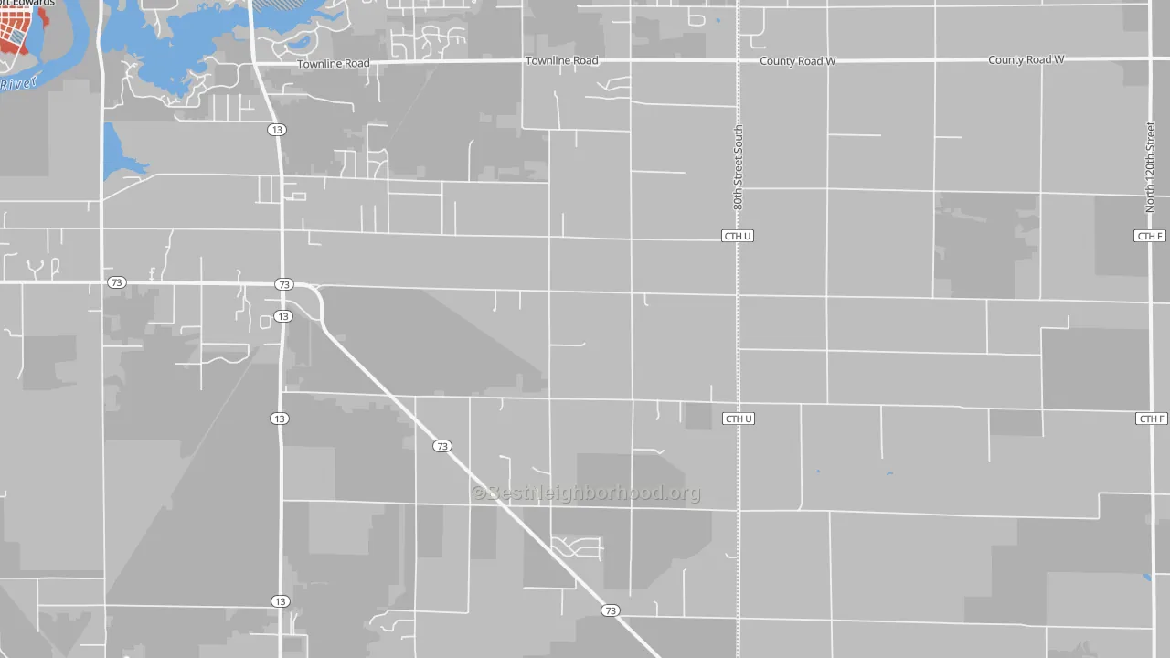 Walk Grade map of Cranmoor, WI, walkable areas in green and car-dependent areas in red