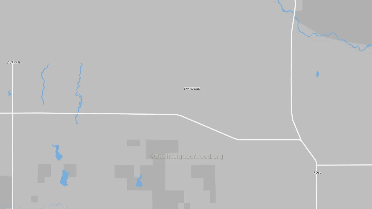 Walk Grade map of Crawford, OK, walkable areas in green and car-dependent areas in red