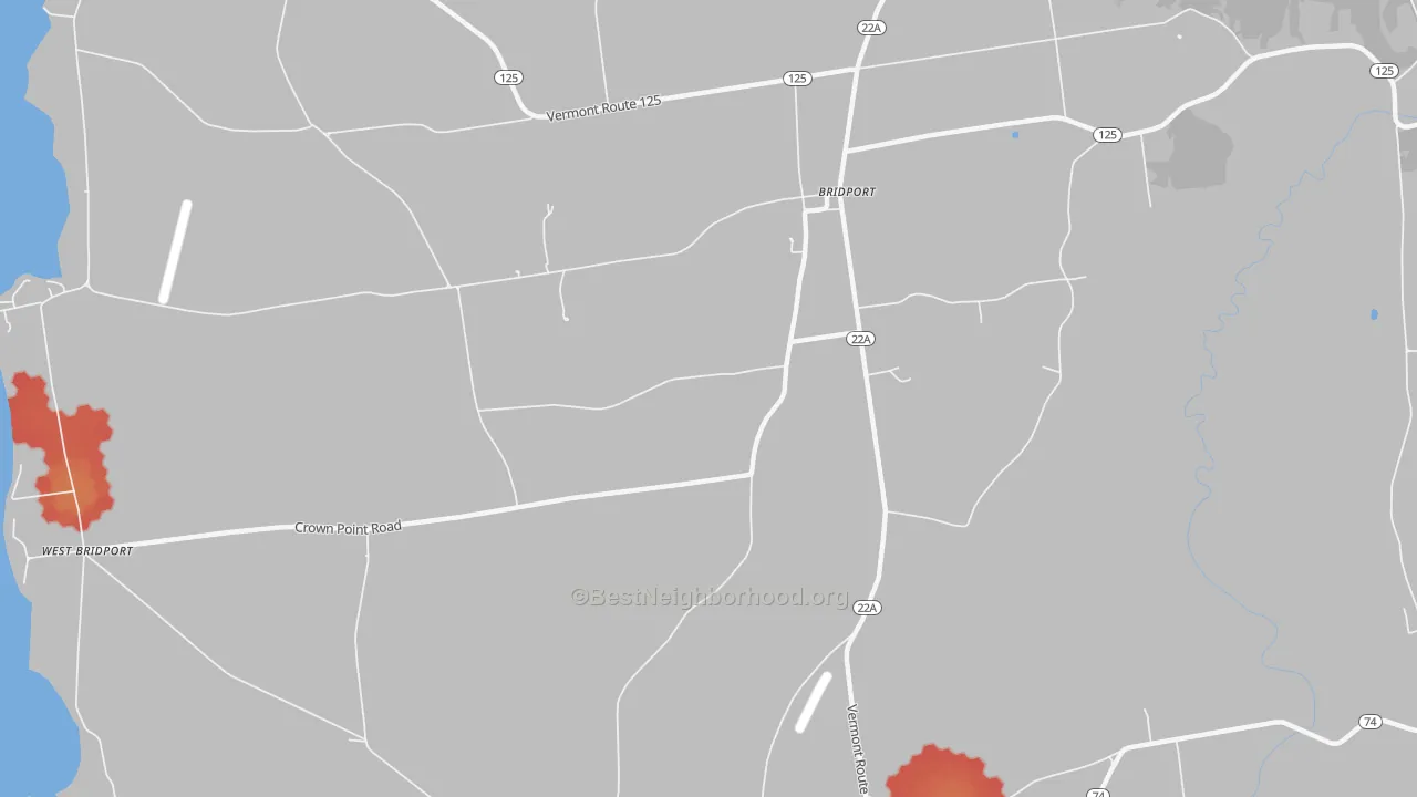 Walk Grade map of Cream Hill, VT, walkable areas in green and car-dependent areas in red