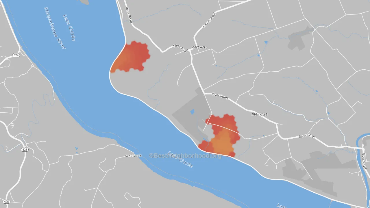 Walk Grade map of Creswell, PA, walkable areas in green and car-dependent areas in red