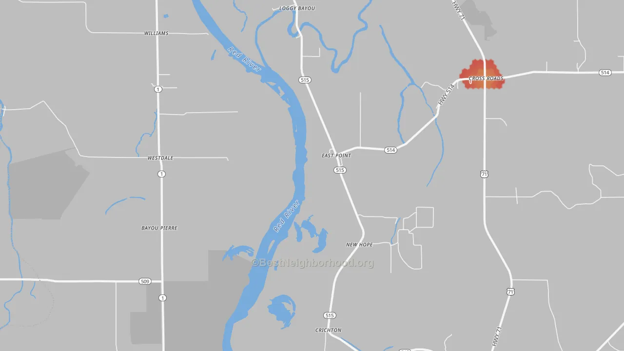 Walk Grade map of Crichton, LA, walkable areas in green and car-dependent areas in red