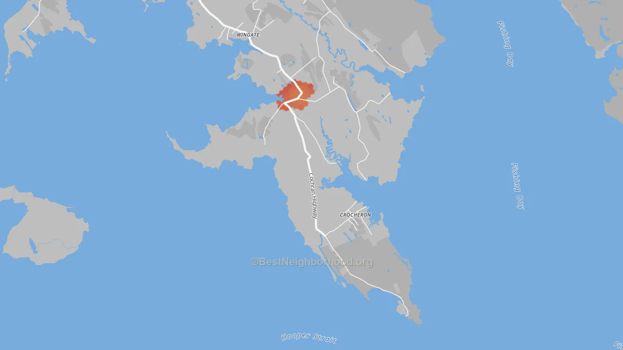 Walk Grade map of Crocheron, MD, walkable areas in green and car-dependent areas in red