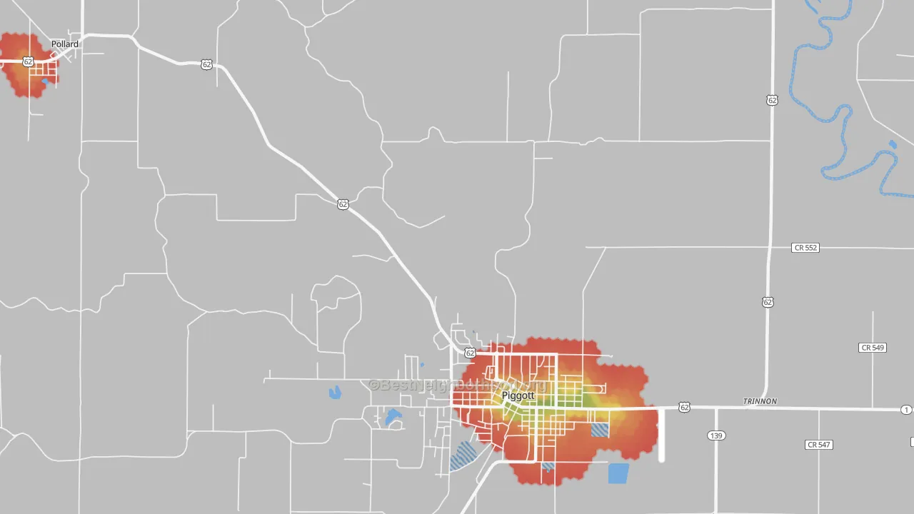 Walk Grade map of Crockett, AR, walkable areas in green and car-dependent areas in red