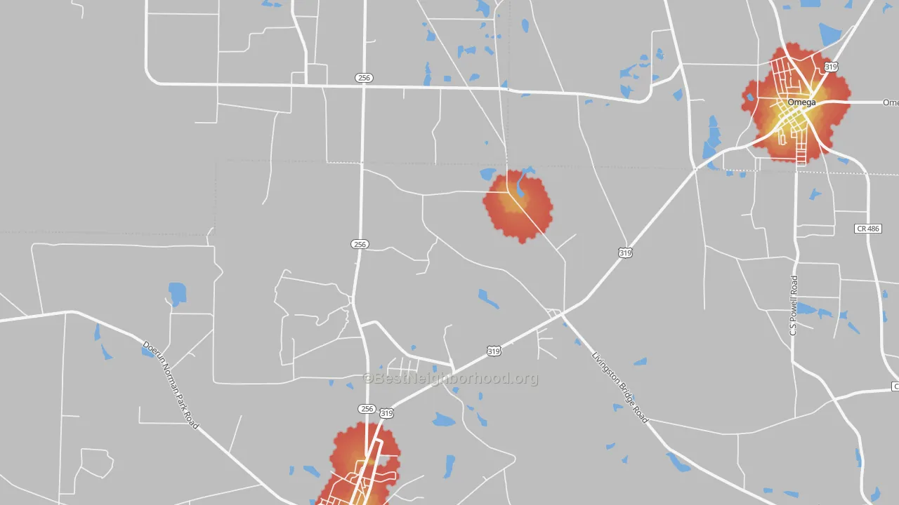 Walk Grade map of Crosland, GA, walkable areas in green and car-dependent areas in red