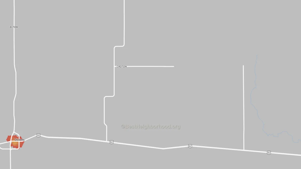 Walk Grade map of Croton, TX, walkable areas in green and car-dependent areas in red
