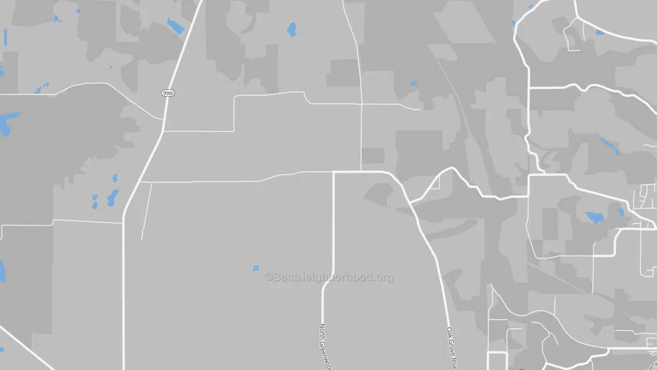 Walk Grade map of Crowley, OR, walkable areas in green and car-dependent areas in red