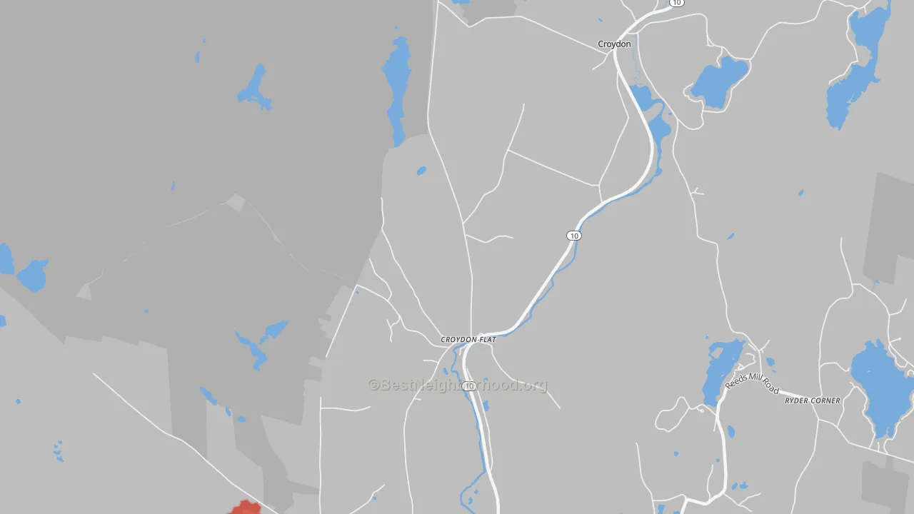 Walk Grade map of Croydon Flat, NH, walkable areas in green and car-dependent areas in red