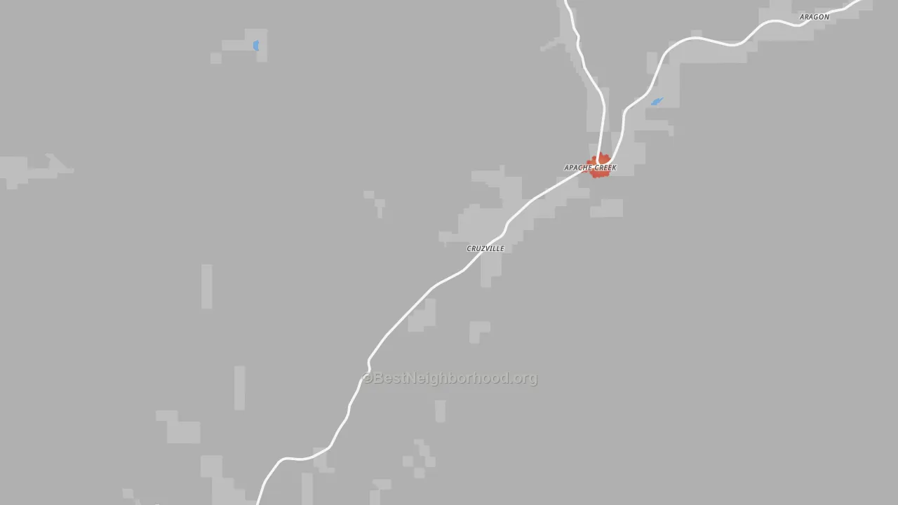 Walk Grade map of Cruzville, NM, walkable areas in green and car-dependent areas in red