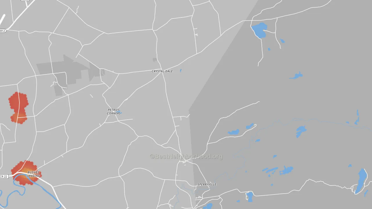 Walk Grade map of Crystal Dale, NY, walkable areas in green and car-dependent areas in red