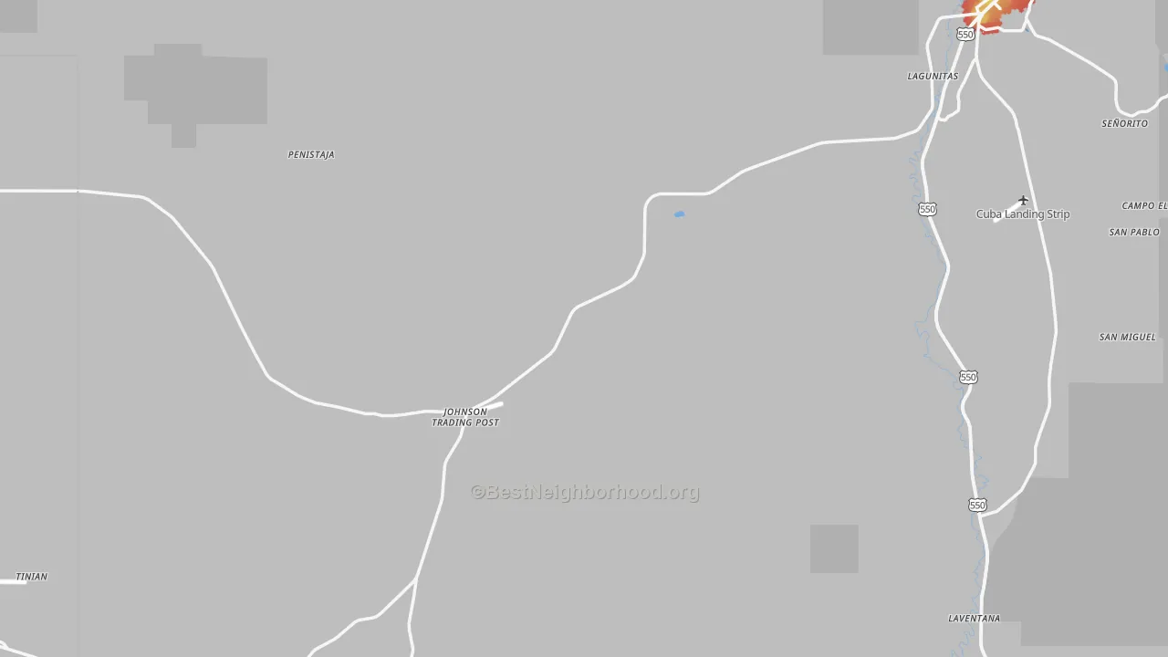 Walk Grade map of Cuba, NM, walkable areas in green and car-dependent areas in red