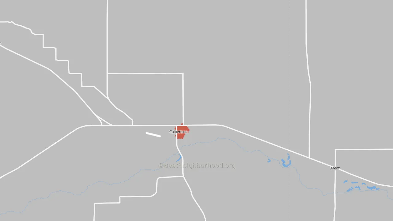 Walk Grade map of Culbertson, NE, walkable areas in green and car-dependent areas in red