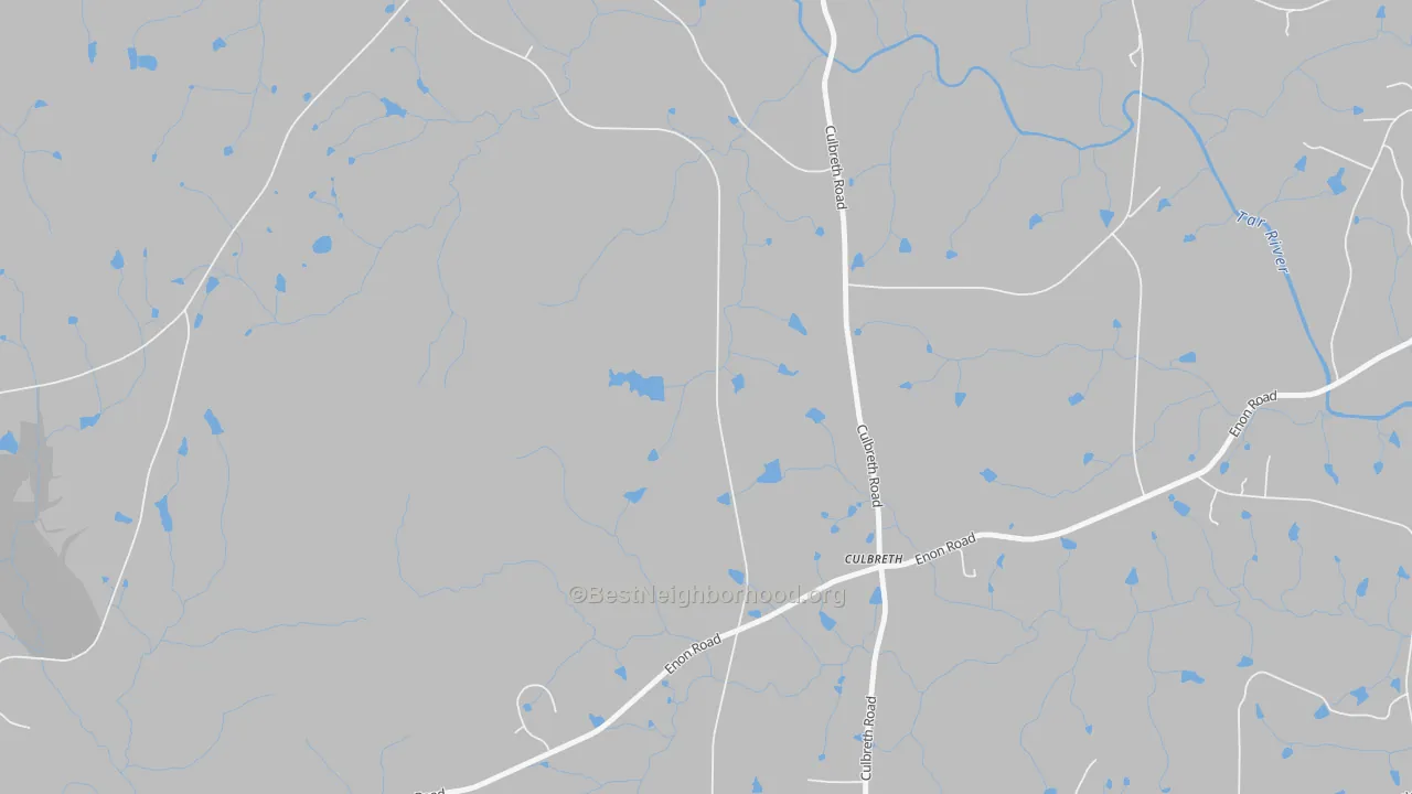 Walk Grade map of Culbreth, NC, walkable areas in green and car-dependent areas in red