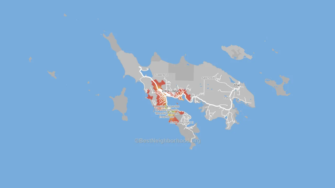 Walk Grade map of Culebra Municipio, PR, walkable areas in green and car-dependent areas in red