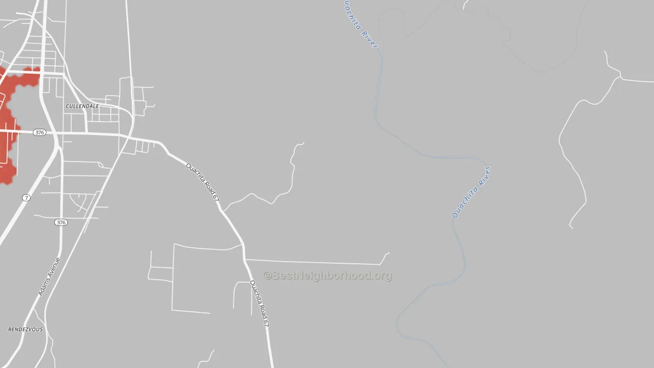 Walk Grade map of Cullendale, AR, walkable areas in green and car-dependent areas in red