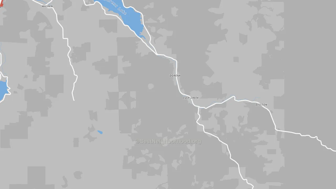 Walk Grade map of Culp Creek, OR, walkable areas in green and car-dependent areas in red