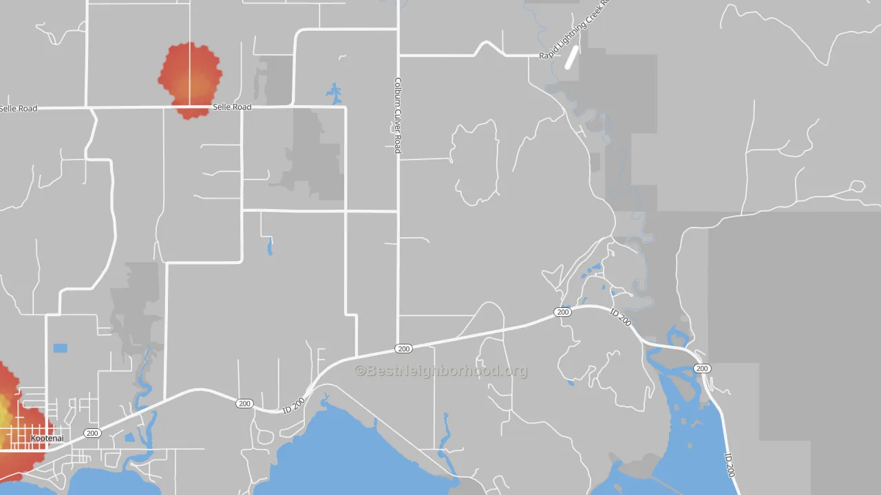 Walk Grade map of Culver, ID, walkable areas in green and car-dependent areas in red
