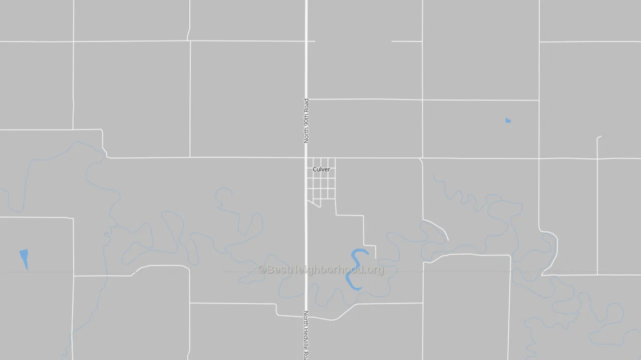 Walk Grade map of Culver, KS, walkable areas in green and car-dependent areas in red