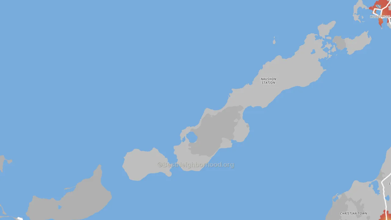 Walk Grade map of Cuttyhunk, MA, walkable areas in green and car-dependent areas in red