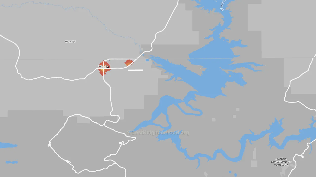 Walk Grade map of Daggett County, UT, walkable areas in green and car-dependent areas in red