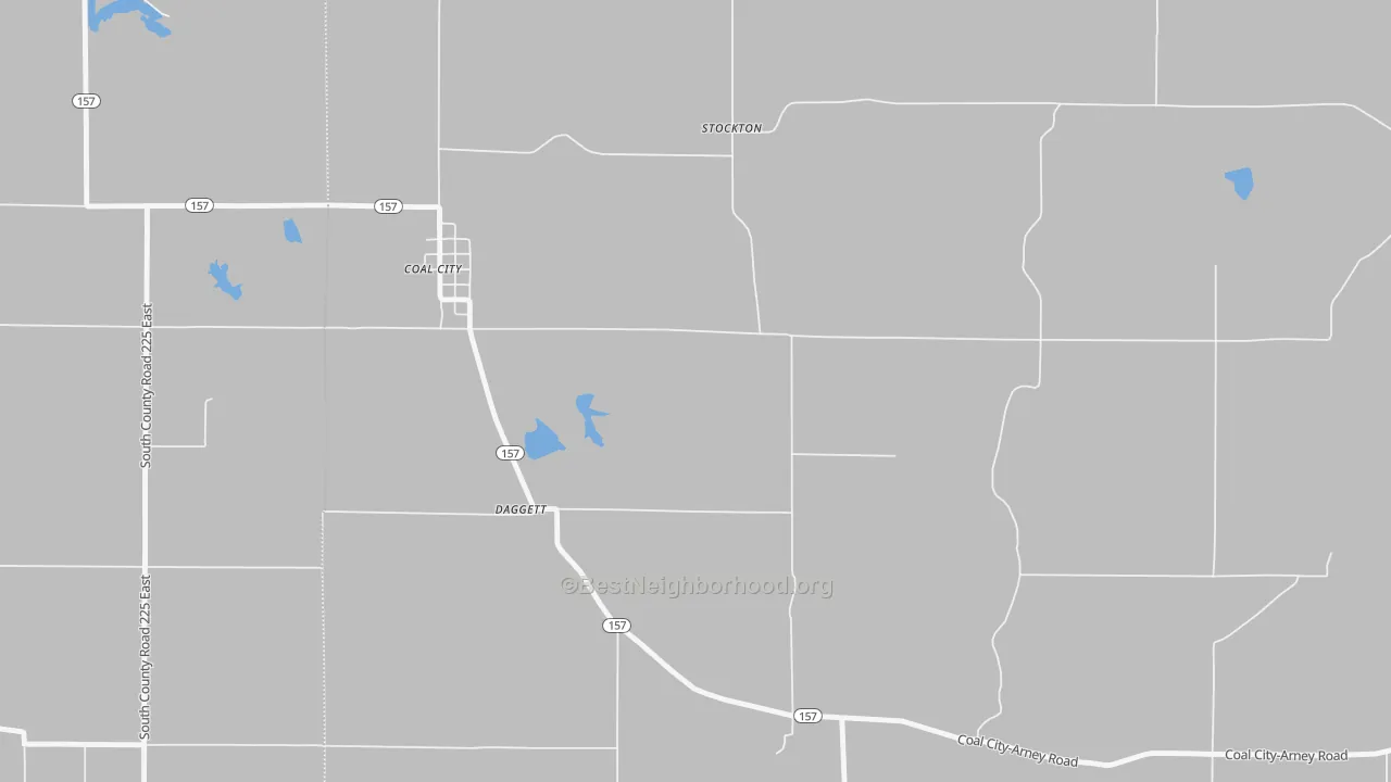 Walk Grade map of Daggett, IN, walkable areas in green and car-dependent areas in red