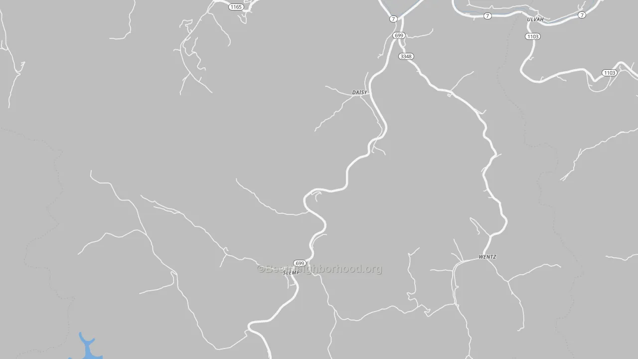 Walk Grade map of Daisy, KY, walkable areas in green and car-dependent areas in red