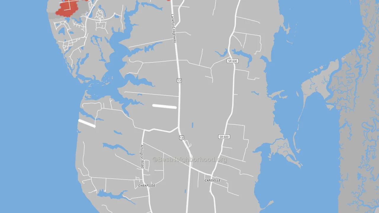 Walk Grade map of Dalbys, VA, walkable areas in green and car-dependent areas in red