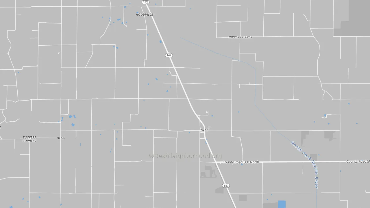 Walk Grade map of Dale, IL, walkable areas in green and car-dependent areas in red