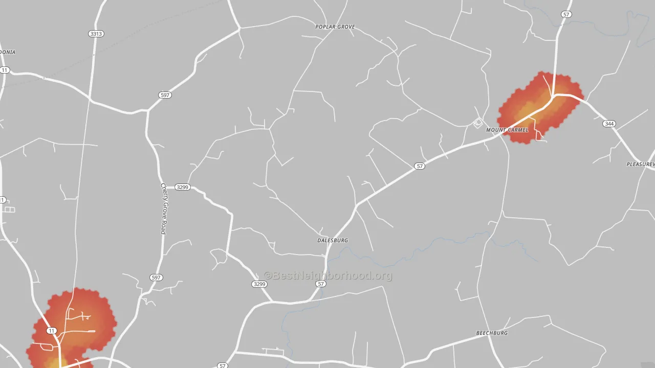 Walk Grade map of Dalesburg, KY, walkable areas in green and car-dependent areas in red