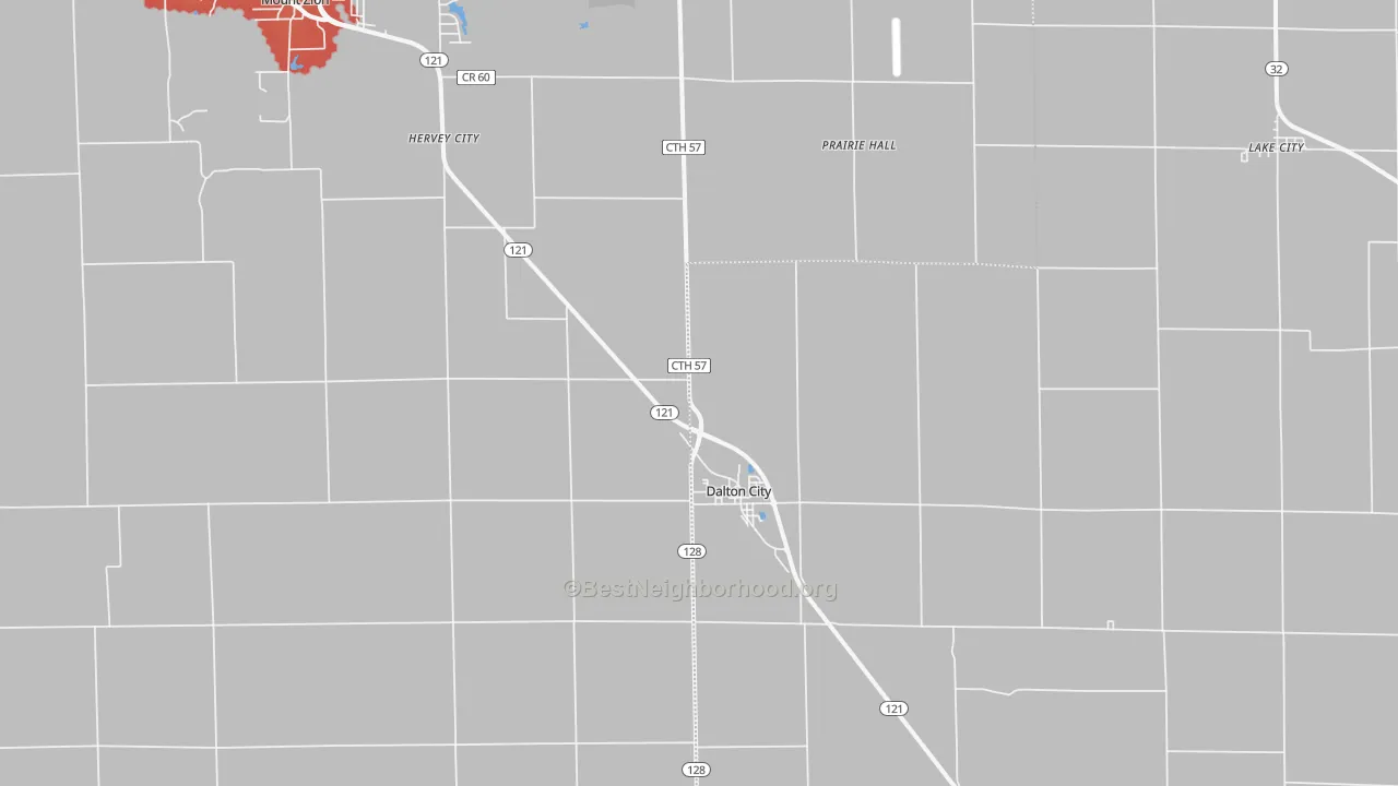 Walk Grade map of Dalton City, IL, walkable areas in green and car-dependent areas in red