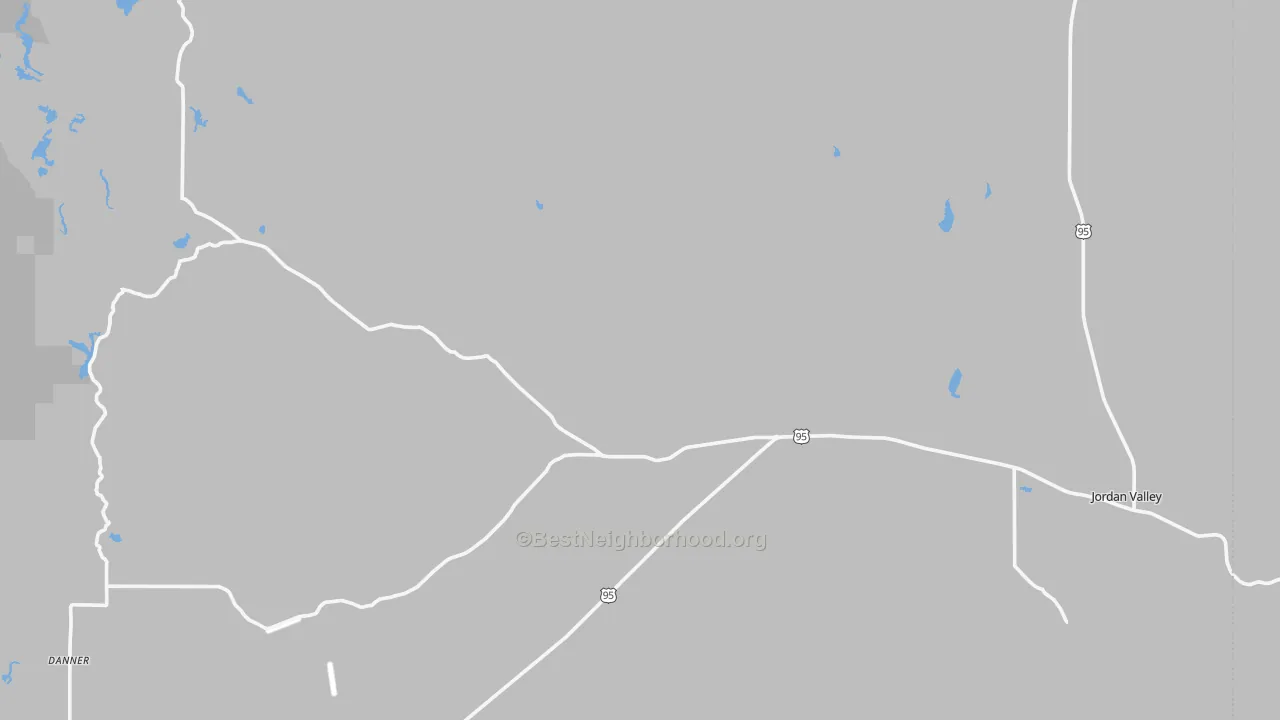 Walk Grade map of Danner, OR, walkable areas in green and car-dependent areas in red