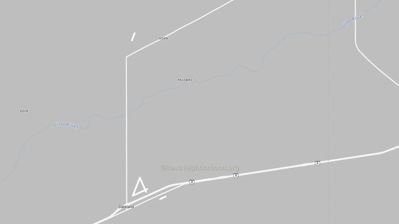 Walk Grade map of Dateland, AZ, walkable areas in green and car-dependent areas in red