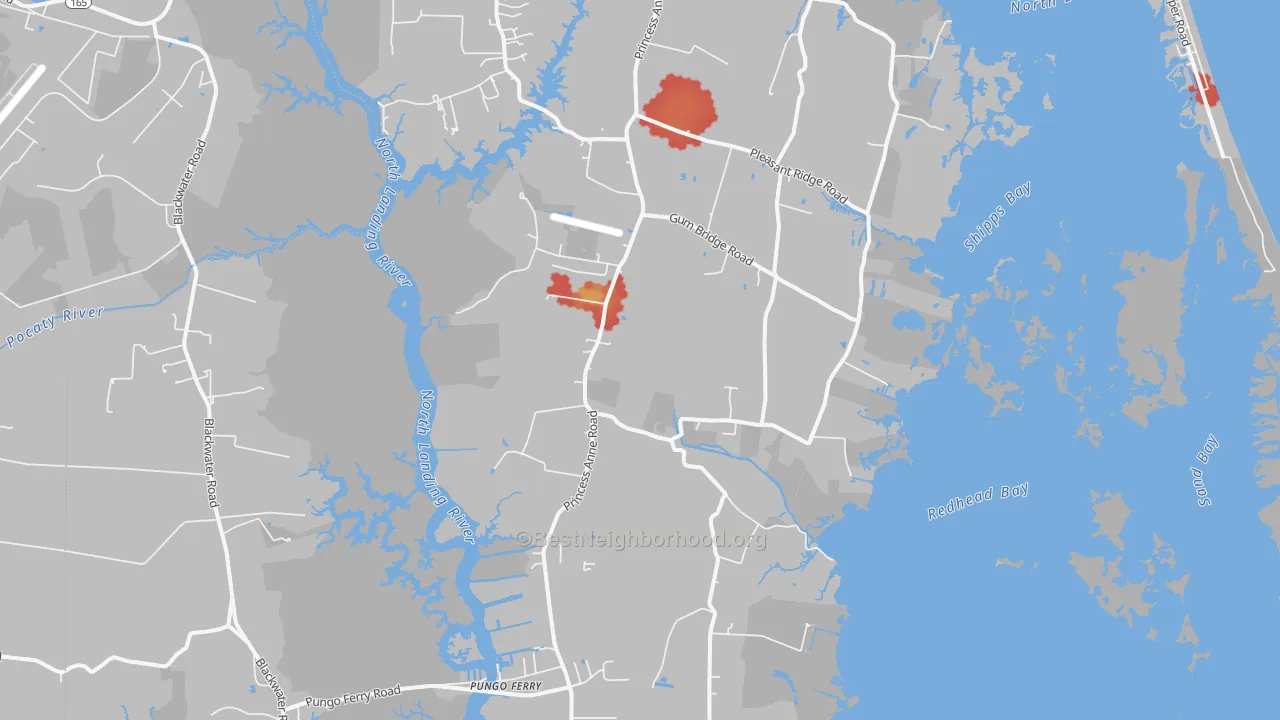 Walk Grade map of Dawley Corners, VA, walkable areas in green and car-dependent areas in red