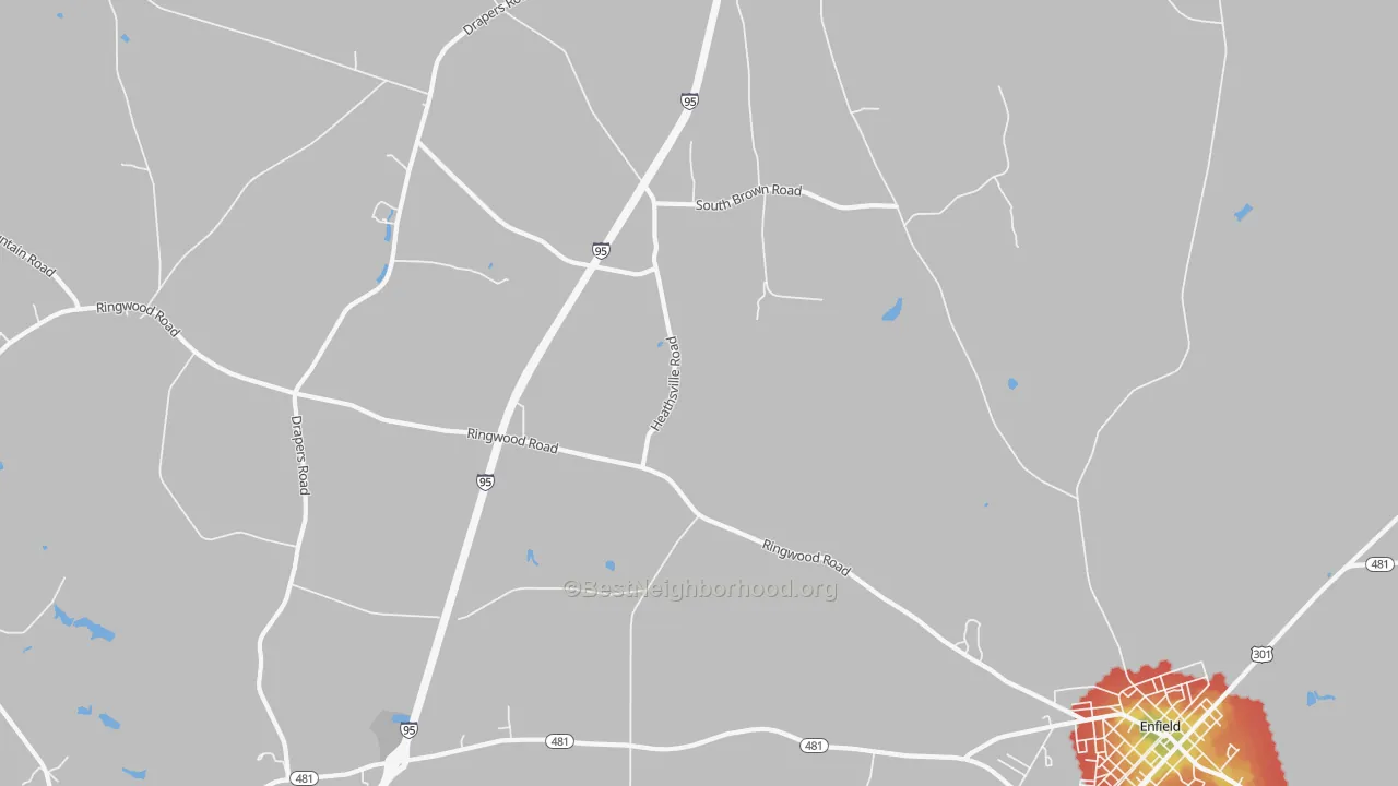 Walk Grade map of Dawson Crossroads, NC, walkable areas in green and car-dependent areas in red