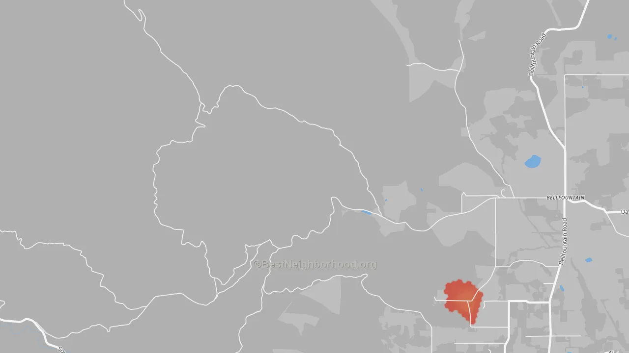 Walk Grade map of Dawson, OR, walkable areas in green and car-dependent areas in red