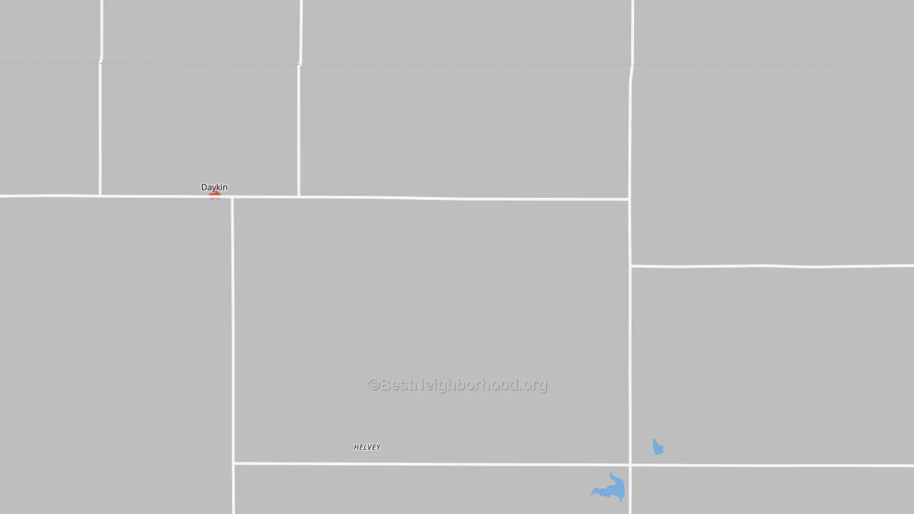 Walk Grade map of Daykin, NE, walkable areas in green and car-dependent areas in red