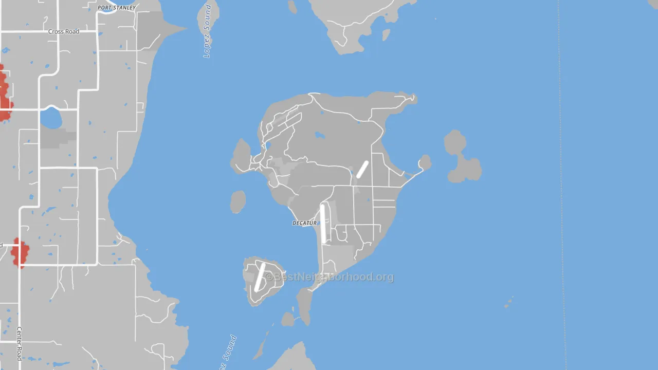 Walk Grade map of Decatur, WA, walkable areas in green and car-dependent areas in red